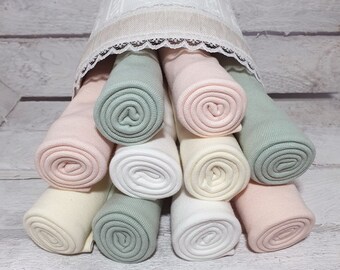 Stoffpaket Bündchen Mädchen klein *Pastell* Hellrosa Altweiß Light Mint Ecru Öko-Tex 100 Bündchenpaket Nähpaket Bündchenstoff DIY Paket