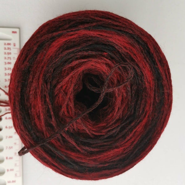 Ombre Yarn on Cake Soft Merino Wool yarn Chainette Red Black Yarn for knitting, Yarn for crochet, Machine knitting yarn