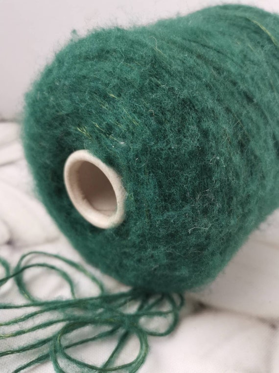 Green Glitter Fluffy Yarn on Cone, Yarn for Handknitting Crocheting, 390g 