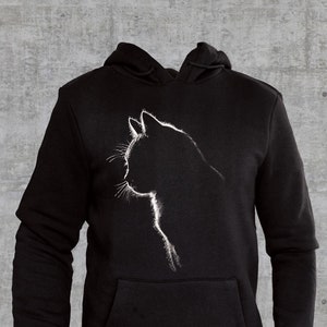 Cat hoodie, cat mom hoodie, cool cat drawing, cat silhouette black hoodie