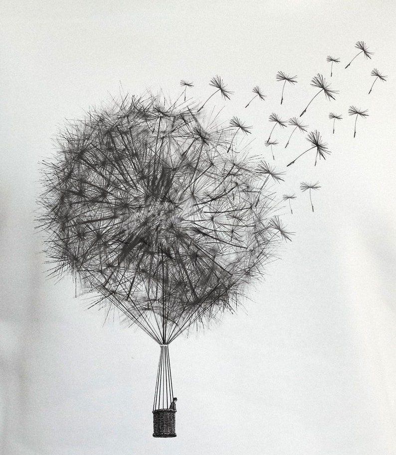 dandelion hot air balloon shirt, wildflower shirt, dandelion air balloon surreal abstract drawing hoodie, valentines gift shirt image 1