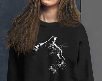 cat hoodie, cute cat drawing sweatshirt for cat lovers