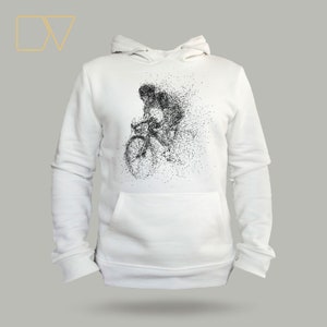 Bicycle hoodie, hoodie for mountain bikers,  white hoodie for cyclists, cyclist gift
