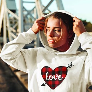 valentines day hoodie, scotch plaid heart sweatshirt, couple hoodie