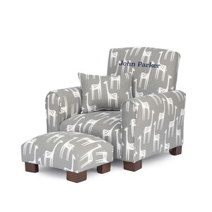 Personalized Toddler  Upholstered Rocking Chair / Chair - Grey Giraffes Print