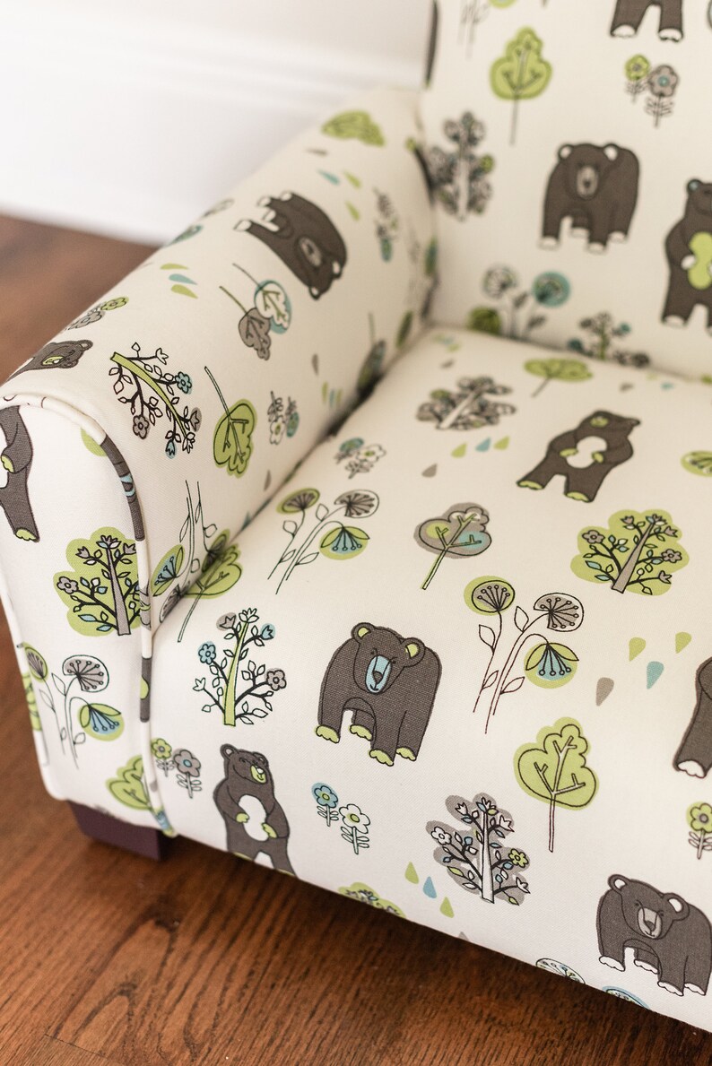 Personalized Kids Chair, Childs Upholstered Rocking Chair, Toddler Chair, Kids Armchair Bears and Trees Print image 6