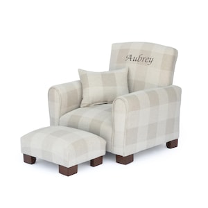 Personalized Toddler Armchair/ Kid Upholstered Rocking Chair - Natural Check