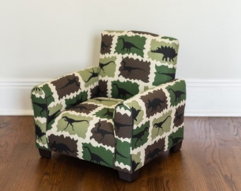 Personalized Child's Upholstered Rocking chair / Chair - Dinosaurs Green/Brown