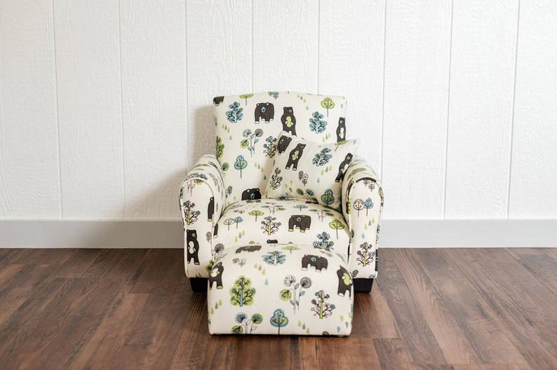 Personalized Kids Chair, Childs Upholstered Rocking Chair, Toddler Chair, Kids Armchair Bears and Trees Print image 8