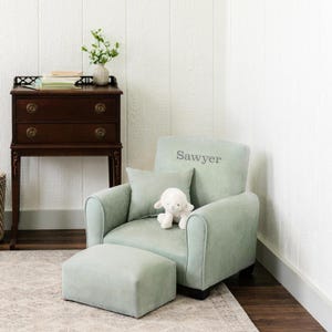 Personalized Child&#39;s Upholstered Rocking Chair / Kids Chair - Seafoam Green Suede