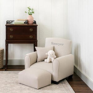 Personalized Child Rocking Chair: Upholstered Toddler Chair - Oatmeal / Beige