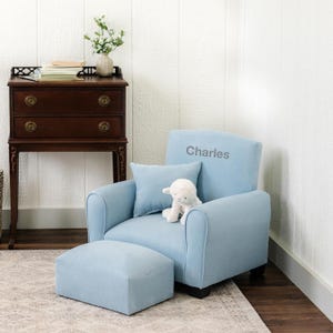 Personalized Child Armchair or Child Rocking Chair - Light Blue Suede