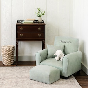 Personalized Child&#39;s Upholstered Rocking Chair / Kids Chair - Seafoam Green Suede