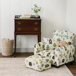 Personalized Kids Chair, Childs Upholstered Rocking Chair, Toddler Chair, Kids Armchair - Bears and Trees Print