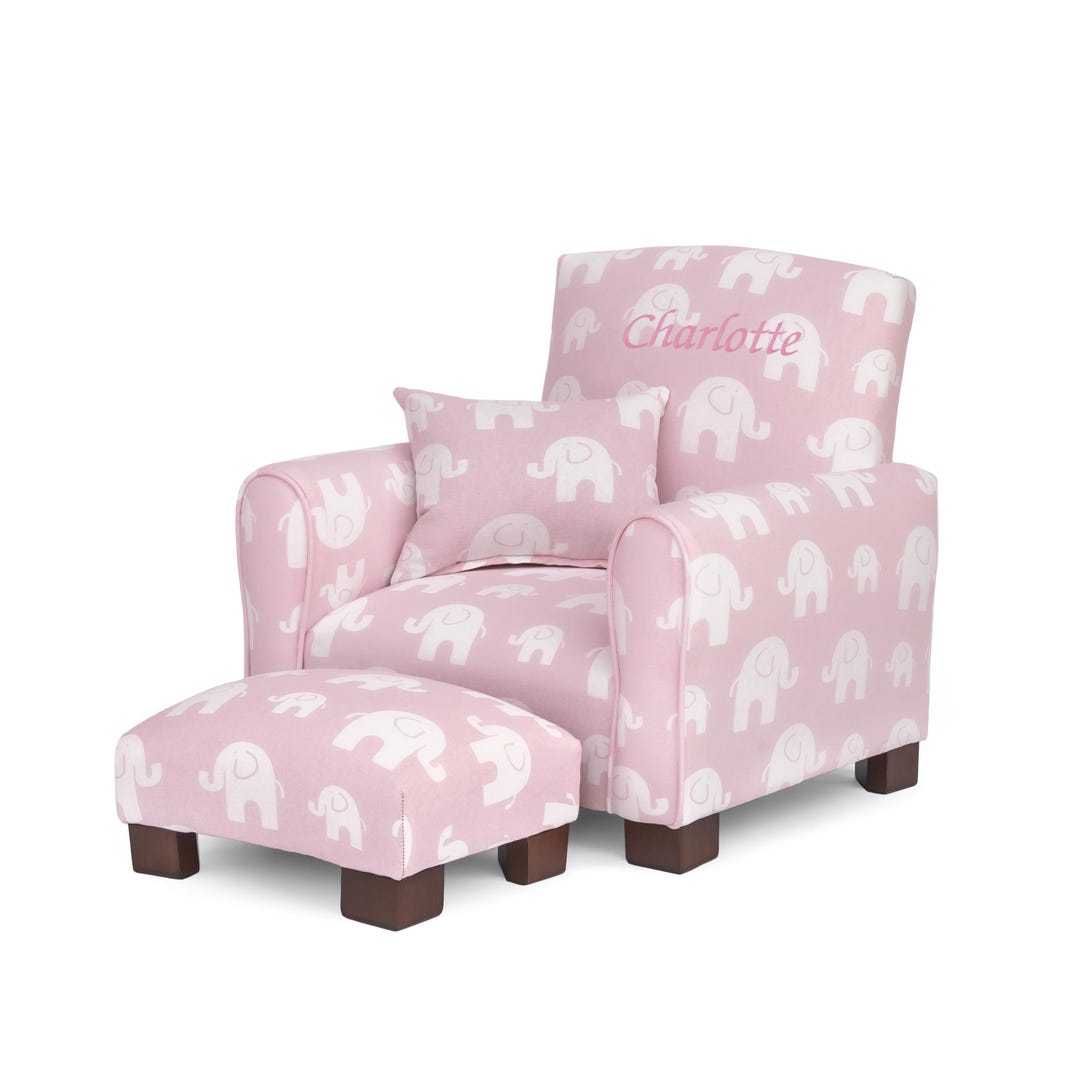 Personalized Child's Upholstered Rocking Chair / Chair - Pink Elephants ...