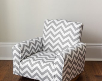 Personalized Child's Upholstered Rocking chair / Chair - Gray Chevron