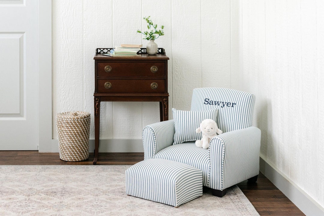 Personalized Kids Rocking Chair / Toddler Chair - Blue/white Striped - Etsy
