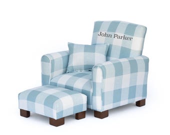 Personalized Toddler Armchair/ Custom Toddler Rocking Chair - Blue Check