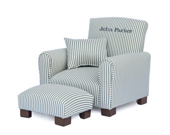 Personalized Kids Rocking Chair / Toddler Chair - Blue/White Striped