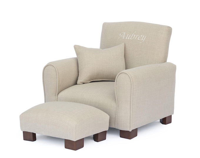 Personalized Child Rocking Chair: Upholstered Toddler Chair - Oatmeal / Beige