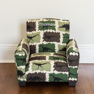 Personalized Child's Upholstered Rocking chair / Chair Dinosaurs Green/Brown Personalized Name