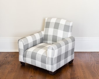 Personalized Child's Upholstered Rocking chair / Chair - Gray/White Plaid