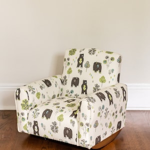 Personalized Kids Chair, Childs Upholstered Rocking Chair, Toddler Chair, Kids Armchair Bears and Trees Print image 3