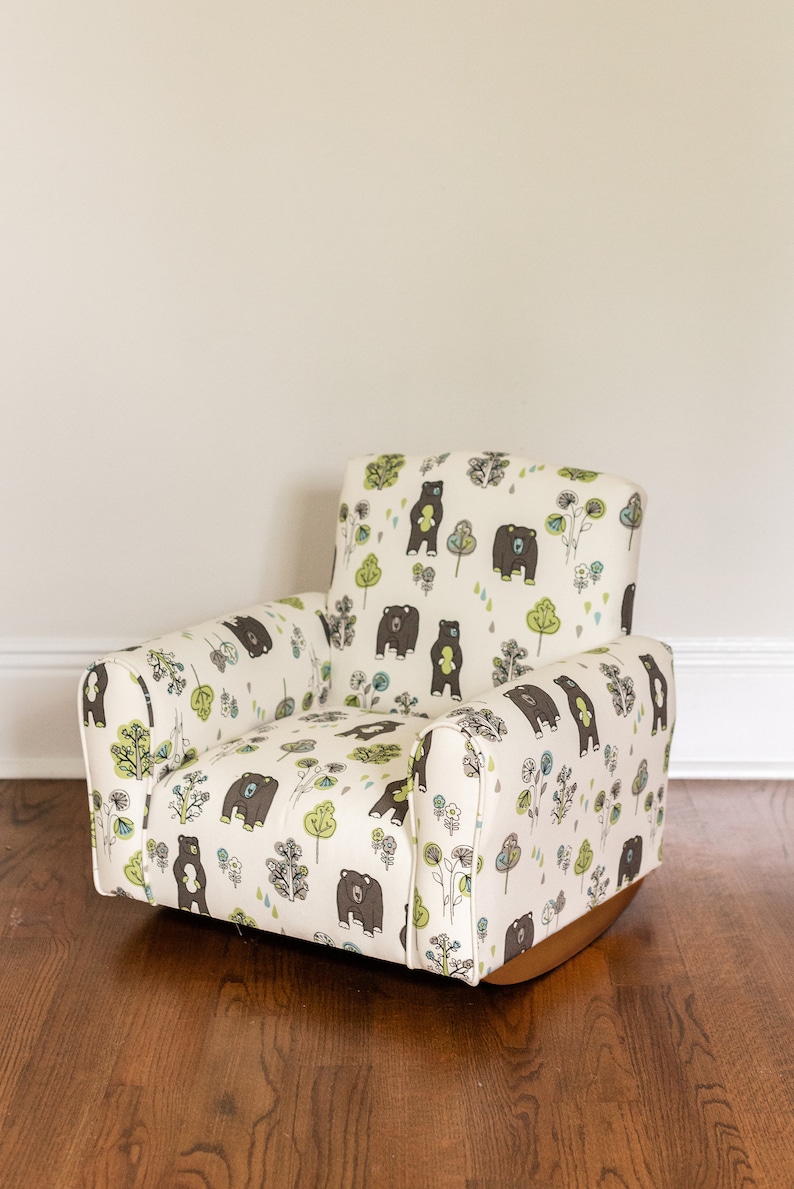 Personalized Kids Chair, Childs Upholstered Rocking Chair, Toddler Chair, Kids Armchair Bears and Trees Print image 3