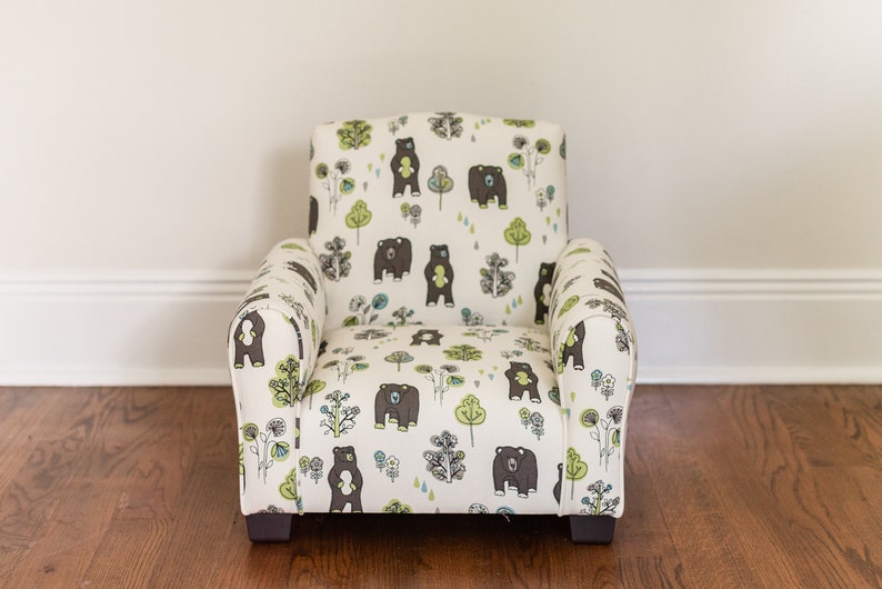 Personalized Kids Chair, Childs Upholstered Rocking Chair, Toddler Chair, Kids Armchair Bears and Trees Print None