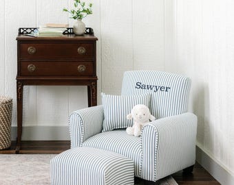 Personalized Kids Rocking Chair Toddler Chair Blue/white