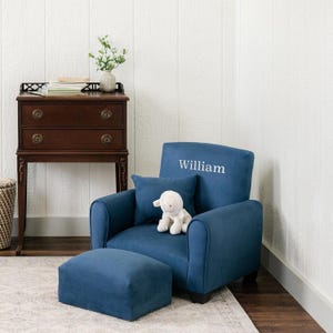 Personalized Child&#39;s Upholstered Rocking chair / Chair - Navy Suede