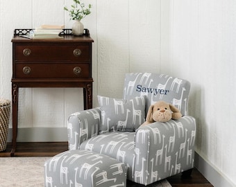 Personalized Child&#39;s Upholstered Rocking chair / Chair - Grey Giraffe