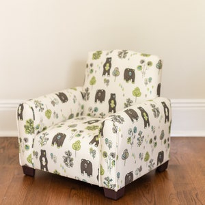 Personalized Kids Chair, Childs Upholstered Rocking Chair, Toddler Chair, Kids Armchair Bears and Trees Print image 9