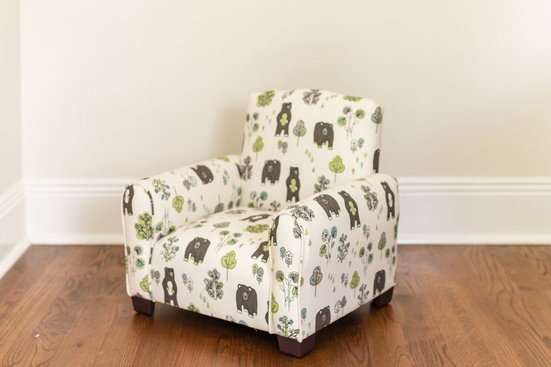 Personalized Kids Chair, Childs Upholstered Rocking Chair, Toddler Chair, Kids Armchair Bears and Trees Print image 9