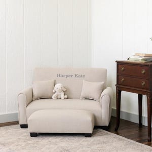 Kids Sofa | Personalized Child's Upholstered Sofa | Toddler Couch with Ottoman and Pillows