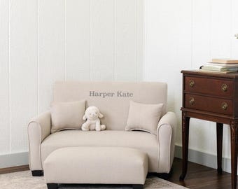 Kids Sofa | Personalized Child's Upholstered Sofa | Toddler Couch with Ottoman and Pillows