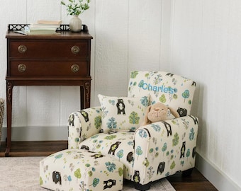 Personalized Toddler Armchair: Bears & Trees Print