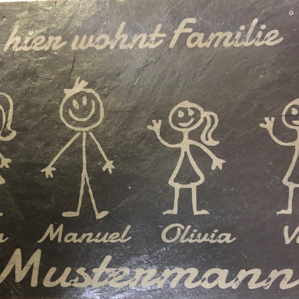 Schiefer Türschild mit Gravur personalisierte Namens-Platte der Familie mit Schnur, Anti Klapper Noppen für die Haustür oder Eingangstür