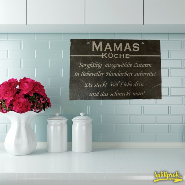 Plaque avec slogan sur pierre naturelle | Set 30x20cm " Cuisine de maman " | gravé sur ardoise naturelle | écriture extra large