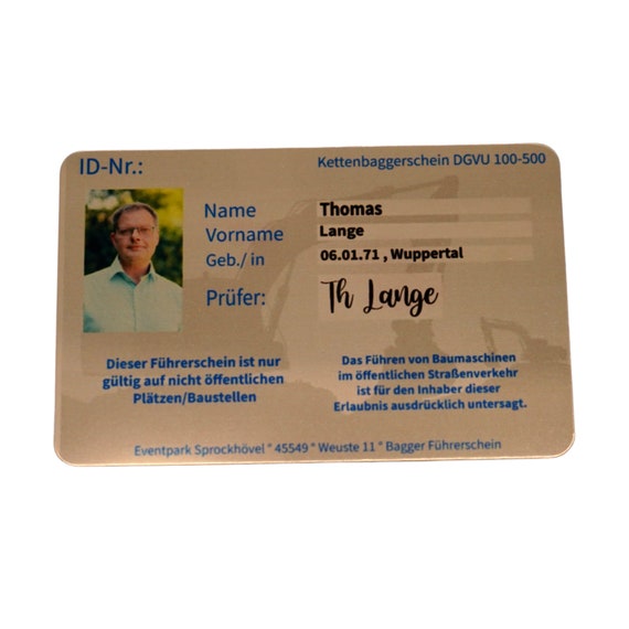 Driver Card Driver's License Excavator Driver's Etsy
