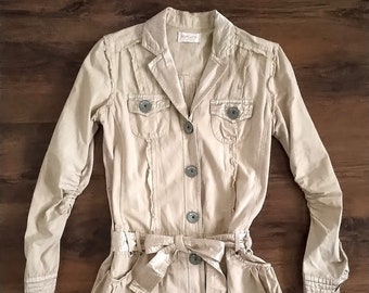 Ancora creamy cotton women blazer, Beige tie blazer jacket, Made in Italy.