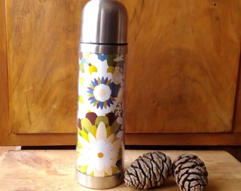 Vintage floral vacuum flask for decor, Metal thermos, Vintage thermos, Kitchen decor.