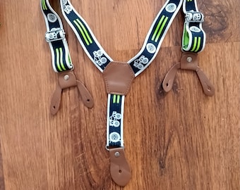 Vintage Buggy Pattern Boys Suspenders: Adjustable Y-Back Braces