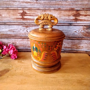 Vintage Hand-Carved Wooden Box: Folk Art Painted Decor