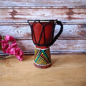 Vintage small wooden hand drum, Hand drum, Music decor.