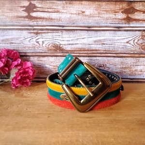 Vintage colorful suede weist belt, Small size, Fits 25&quot;-29&quot;, Colorful belt, Vintage belt.