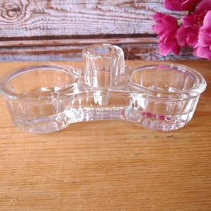 Old open transparent embossed glass salt and pepper cellar, Salt cellar, Salt holder, Tea light holder, Tea candle holder, Retro Tableware.