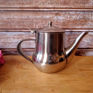 Vintage small stovetop stainless steel tea pot, Stainless steel coffee pot, Tea kettle, Teapot, Vintage tea kettle, Coffee gifts.