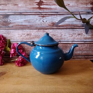 Vintage small blue tea kettle, Blue enamelware, Tea Kettle, Antique Tea Kettle, Small teapot, Stovetop kettle, Vintage tea kettle.