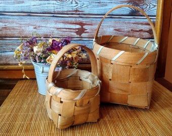 Vintage Woven Wicker Basket Set, Rustic Home Decor